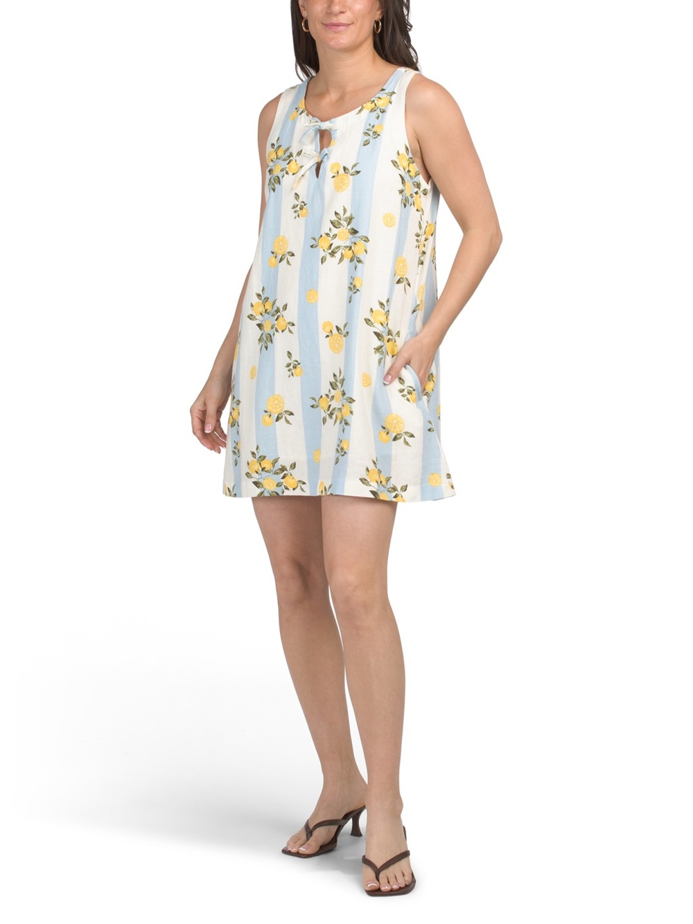 Martha Stewart Light Blue and Yellow Lemon Print Sleeveless Mini